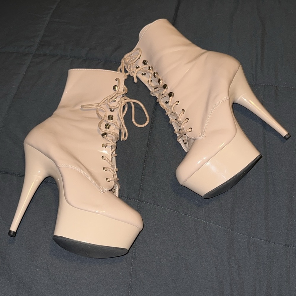 Pleaser Cream Lace Up Boots